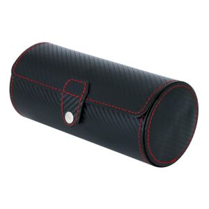 Óratartó doboz (utazós), 2 db óra rekesz + 1 ékszer rekeszes, kívül fekete műbőr piros varrással borítás, belűl szürke textil 131270845 - Óraforgató & óratartó doboz