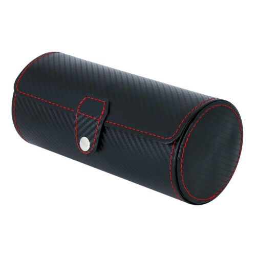 Óratartó doboz (utazós), 2 db óra rekesz + 1 ékszer rekeszes, kívül fekete műbőr piros varrással borítás, belűl szürke textil 131270845