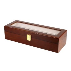 Óratartó doboz, 6 db karórához, kívül barna színű festett fa felület, belül bézs textil borítás 131270847 - Óraforgató & óratartó doboz