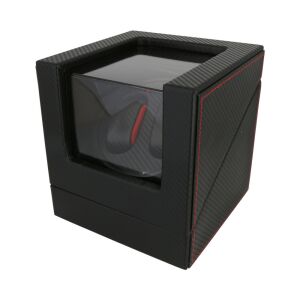 Óraforgató doboz, 2 db karórához, kívül fekete műbőr borítás (piros varrással), belül fekete textil 131270870 - Óraforgató & óratartó doboz