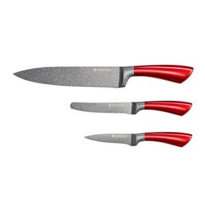 Set cuțite Ambition Jasper, 3 piese, cuțite de bucătărie cu mânere roșii - Cuțite