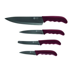 Set de cuțite Emalia Olkusz, 4 piese, cu mânere visinii - Cuțite