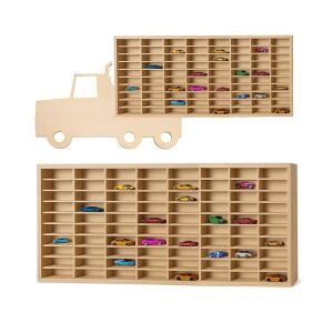 80 rekeszes, rétegelt lemez kamion alakú kisautó polc, 40×79 cm