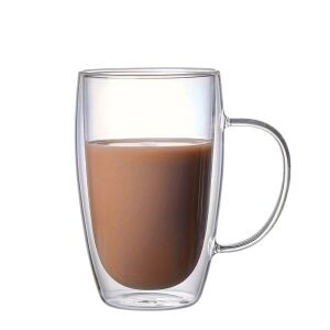 Kávés bögre, dupla falú, 450 ml, átlátszó, méretek: 6 x 14,5 x 7,5 cm 131543447 - Pohár