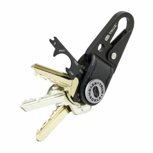 True Utility Keyshackle, TU921, 7 in 1, multifunkcionális szerszám, csavarhúzó, fekete titániumbevonatú karabiner , valódi bőr 131577117
