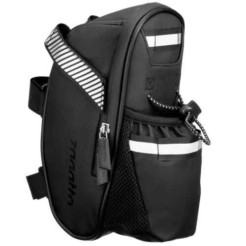 Kerékpártáska, Nyereg alá rögzíthető, Zagatto, Fekete, Vízálló, Könnyen Felszerelhető, Fényvisszaverő Elemekkel, Méretek 23x9,5x9,5 cm, Tágas Rekesz + Kulacstartó Zseb, Űrtartalom 1,6L, ZG954 136121035