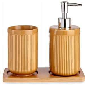 Badezimmer Set aus Keramik Bambus Camel (3 pcs) 131656871 - Badezimmer-Zubehör