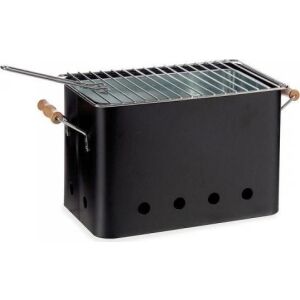 Tragbarer schwarzer Holzkohlegrill mit Holzgriffen - Garten
