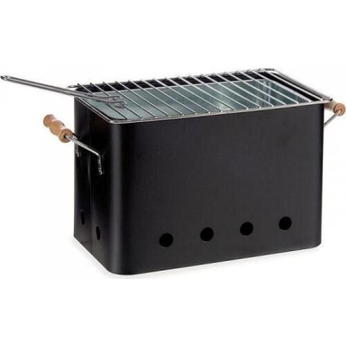 Tragbarer schwarzer Holzkohlegrill mit Holzgriffen