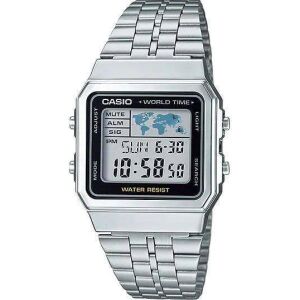 Casio Vintage F-91W Srebrny Zegarek Cyfrowy z Czasem Światowym - Dla mężczyzn