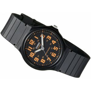 Casio Schwarze Herrenuhr mit orangefarbenen Ziffern, analogem Quarzwerk und Harzarmband - Casio