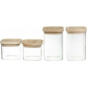 Set de 4 tuburi Secret de Gourmet Bucătărie Stivuibil Sticlă 131660382 - Recipiente de depozitare pentru bucătărie