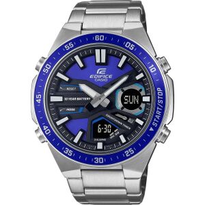 Pánske hodinky Casio Edifice EFV-C110D-2AVEF s modrými akcentmi, nerezovým remienkom a digitálnym displejom - Casio