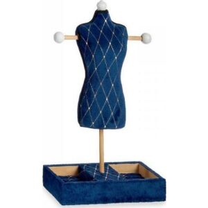 Schmuckständer Blau Rhombusse Samt Holz (12 x 40 x 24 cm) 131661132 - Schmuckaufbewahrung