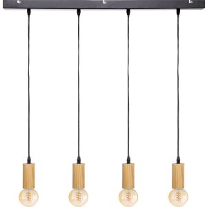 Stropná lampa Atmosphera Ays so štyrmi žiarovkami, čierny kov a drevo - Lampy&osvetlenie