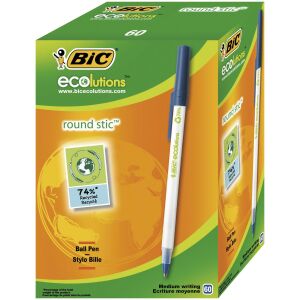 Bic Ecolutions Round Stic pixuri albastre, pachet de 60 bucăți, vârf mediu - Papetărie