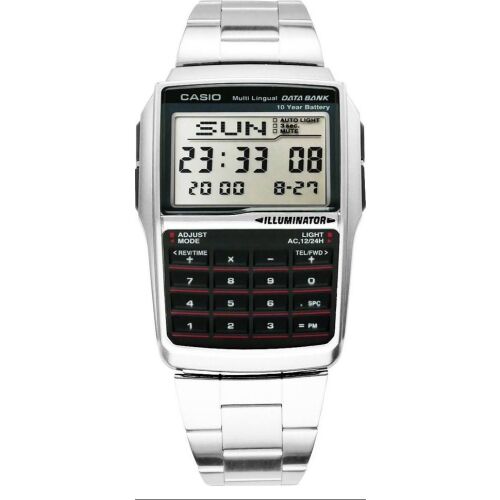 Casio DATABANK Calculator Steel Herrenuhr mit Digitalanzeige und Taschenrechnerfunktion