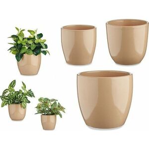 Set de ghivece Bej Argilă (3 Piese) (22,5 x 18,5 x 22,5 cm) 131677722 - Ghivece pentru flori
