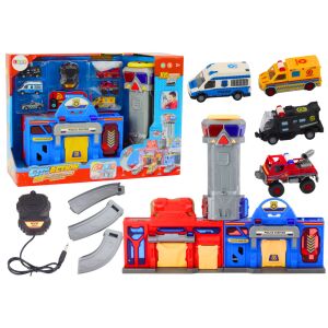 Tűzoltó és Rendőrségi Parancsnoki Központ Játékszett 6 Autóval