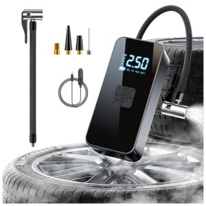 Elektromos Mini Hordozható Kompresszor LED Lámpával és 3 Csatlakozóval