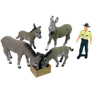 Zestaw czterech figurek Donkey Farmer Fence w kolorze szarym