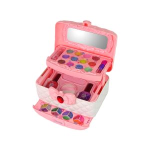 Rózsaszín és fehér sminkkészlet táska formájában