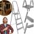 Collage of folding 4-step steel ladder in use and details