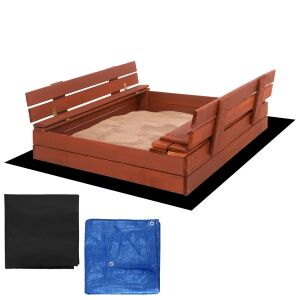 Impregnált fenyő homokozó 100x100 cm, zárható tetővel, padokká alakítható, ponyvával - Springos