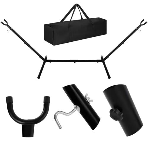 Adjustable black metal hammock stand parts and carrying bag