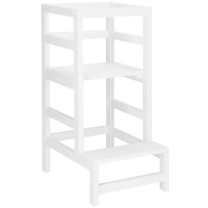 Fehér Montessori konyhai fellépőtorony, fenyőfa, állítható, 90 cm