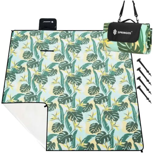 Springos® 200×200 cm picnic blanket, waterproof polar+aluminium, green-yellow 131754735