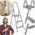 Collage of foldable steel step ladder with a man painting and close-up details