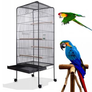 Großer schwarzer Vogelkäfig auf Rädern für Papageien, Kanarienvögel und exotische Vögel - Vogelkäfige