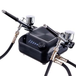 TC Technic HS-A9KBLACK airbrush kompresszor készlet két szórópisztollyal és tömlőkkel - TC Technic