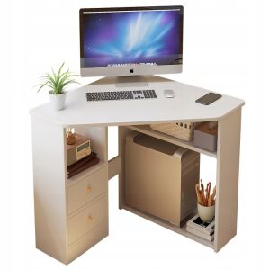 Weißer Eck-Computertisch mit Regalen, moderner Loft-Stil - Bürostuhl und Schreibtische