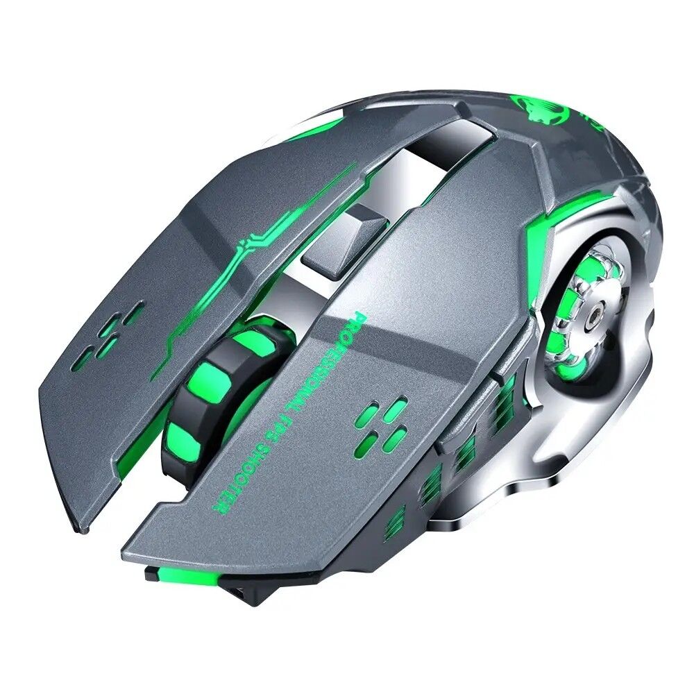 Mysz bezprzewodowa ABYZ™ Q13, ciche przyciski, obsługa wielu urządzeń, 6 programowalnych przycisków, mysz gamingowa, RGB, 2.4GHz, DPI 1600, mysz bezprzewodowa, kompatybilna z Windows, MacOS i Linux, ergonomiczna mysz, mysz biurowa w kolorze szarym