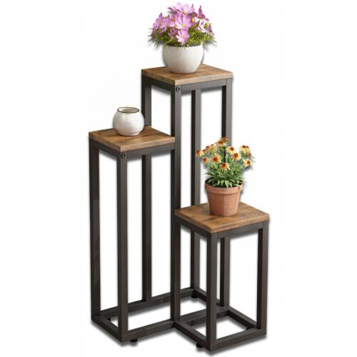 Suport rustic metalic pentru plante cu trei niveluri pentru plante de interior și decorațiuni.