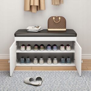 Dulap alb pentru pantofi cu uși deschise care dezvăluie rafturi pentru pantofi - Depozitare pantofi, Fotolii suspendate, Fotolii, Scaune suspendate și Biblioteci și rafturi