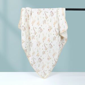 Prosop de baie din bumbac si tifon pentru Bebelusi, KipHome, cu Sase Straturi, pentru Copii, 110x110 cm, Model Girafe, Bej Galben 140773170 - Paturici bebe