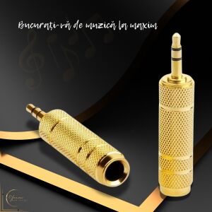 Adaptor Audio Premium Stereo CR|GAS - Transmisie Stabila, Jack 6.35mm Mama la 3.5mm Tata, Conector Auriu, Compatibil Casti, Chitara, Pian Digital, Mixer, Amplificator, Microfon, Laptop, Telef