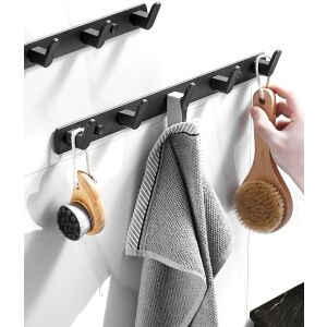 Fali akasztó akasztókkal, fekete, alumínium, 45x3,3 cm