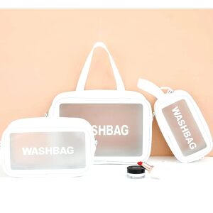 3 db-os utazásszervező készlet - Vízálló kozmetikai táskák, fehér, PVC+TPU, 30x21x11 cm / 26x16x9 cm / 22x13x7 cm