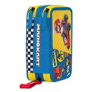 Super Mario Mariokart Blaues Federmäppchen mit Inhalt und 3 Fächern 141592370 - Federmappen