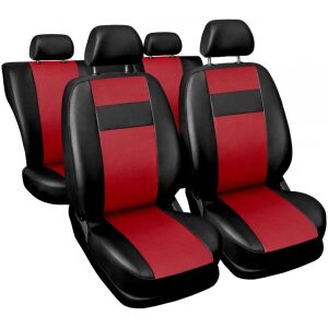 Set huse scaune auto universale, fata-spate, piele ecologica, negru cu rosu - Huse pentru scaune auto