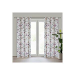 Leta virágmintás vászon függöny Natúr/lila 140x250 cm 131804906 - Függöny