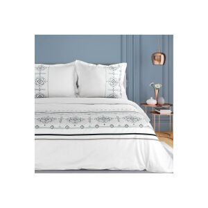 9b Hímzett Pamut-szatén Ágyneműhuzat Fehér 220x200 cm két 70x80 cm-es párnahuzattal - Ágynemű - ifjúsági és felnőtt