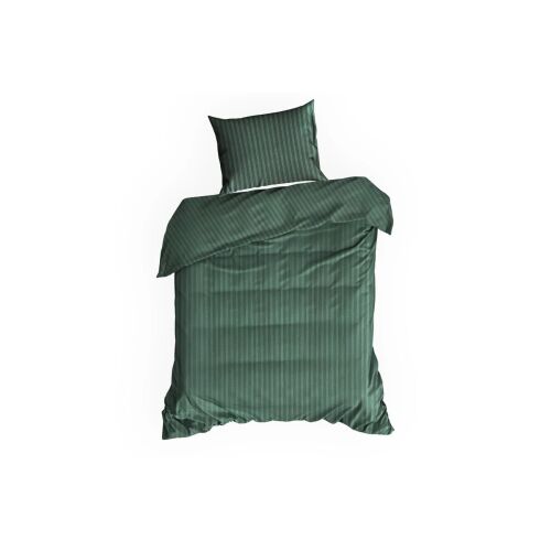 Vera sötétzöld csíkos pamutszatén ágynemű garnitúra, paplanhuzat és párnahuzat