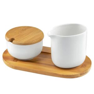 Ambition Natural porcelán cukortartó és tejkiöntő készlet bambusz tálcával - Ambition
