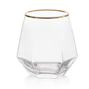 Pahar,  Gold Edge, pentru whiskey, model diamant, transparent, din sticla, 290 ml, 9.3 x 5 x 6.3 cm, perfect echilibrat pentru a oferi o experienta confortabila si eleganta