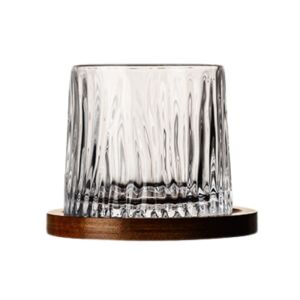 Pahar, pentru whiskey, Glacier, cu baza din lemn, transparent, din sticla, 11 x 9.2 x 8 cm, ergonomic si usor de manevrat